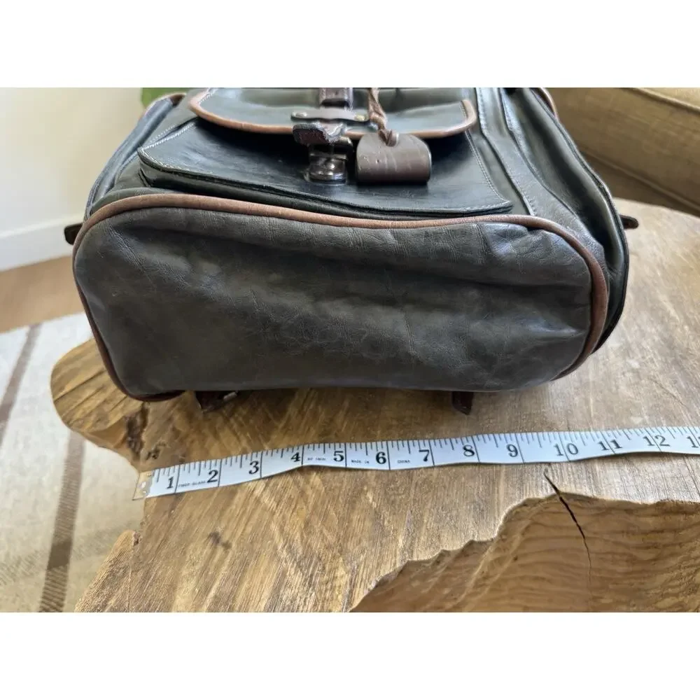 Vintage Leather Handmade Backpack Cinch Top Brown Green Gray